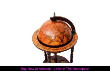 ⭐️ Goplus 17" Wood Globe Wine Bar Stand 16th Century Italian Rack Liquor Bottle Shelf with Wheels (