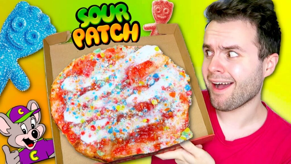 Chuck E. Cheese has a NEW Sour Patch PIZZA! Honest Review! - Italian Food